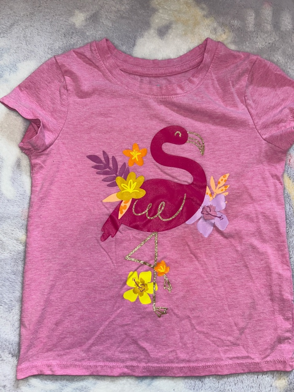 Cat & Jack Pink Flamingo Graphic Tee with Floral Accents